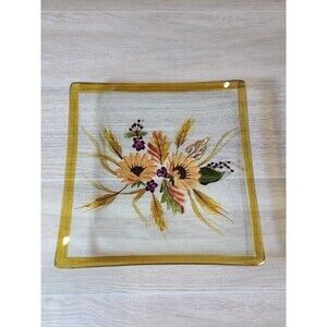 Handpainted 6" Floral Glass Plate – Sunflower & Wheat Design, Botanical Decor